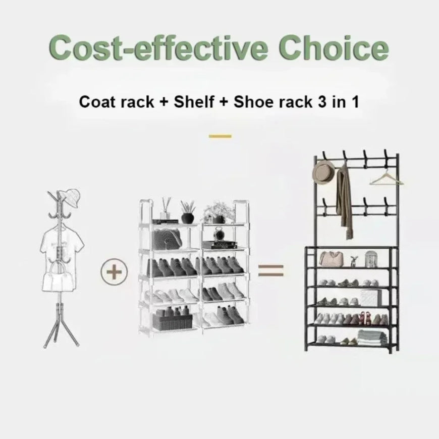Multifunctional 5-tier coat and shoe rack, 169 x 60 x 25 cm, black