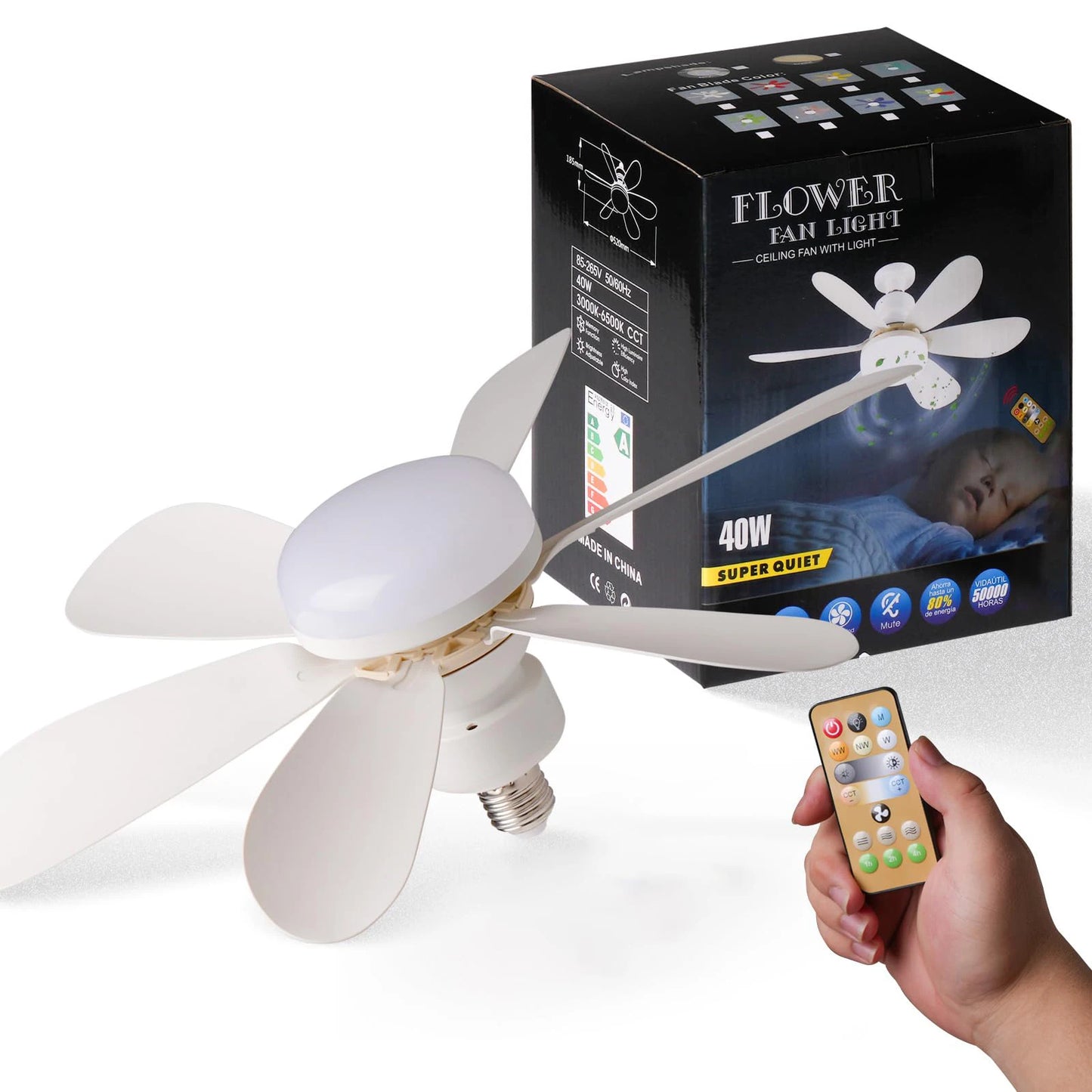 2 en 1 ventilador-lámpara led de 40W con control remoto 52cm diámetro color blanco