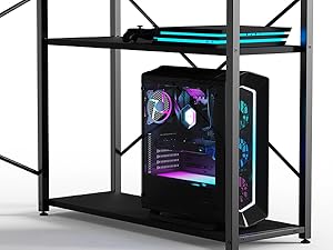 Escritorio en forma de L con estantes de almacenamiento, mesa reversible para estudio trabajo gaming color Negro