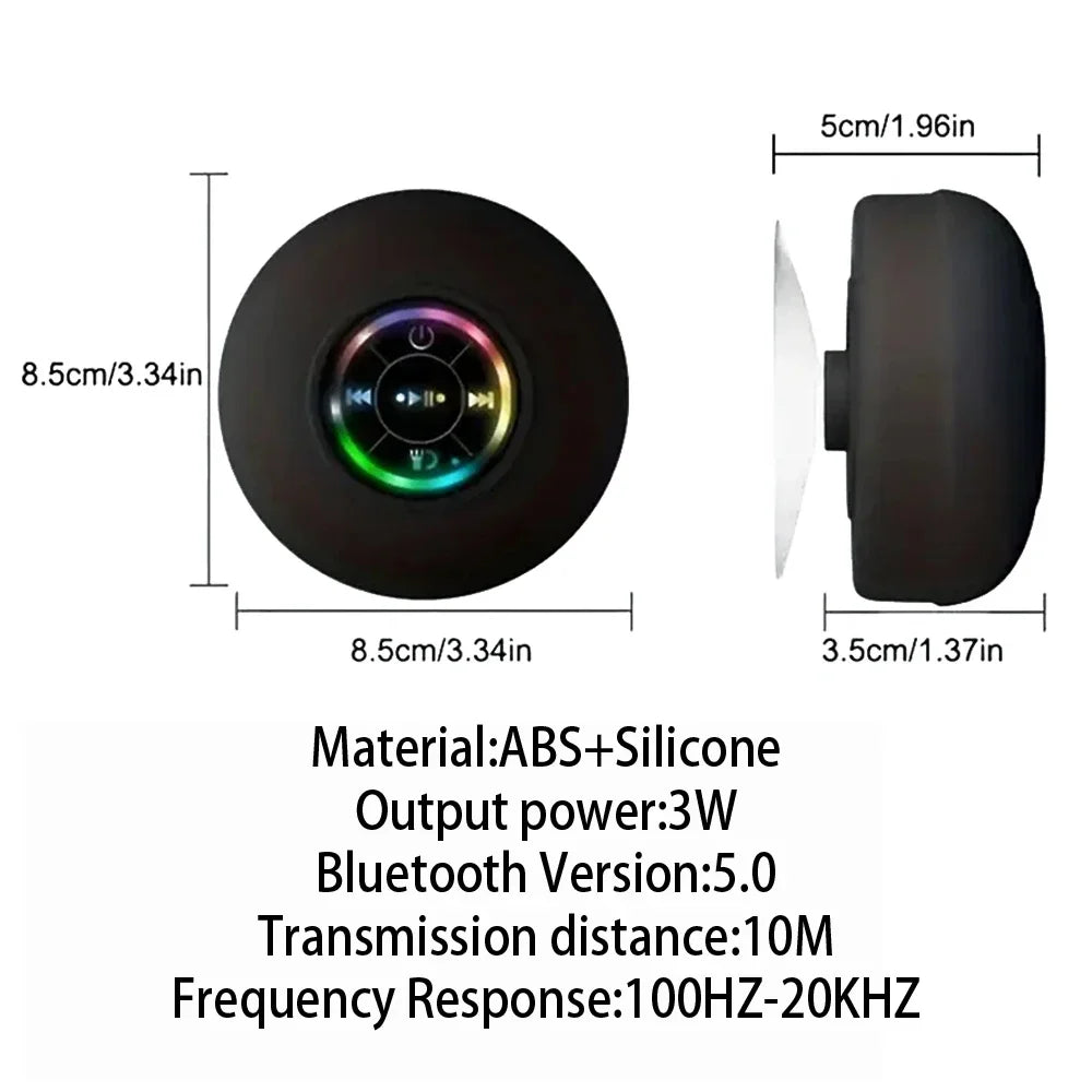 Mini Wireless Bluetooth Speaker with LED Lights, IPX4 Waterproof, Built-in Strong Suction Cup for Bathroom, Beach, Pool, Outdoor Activities, PC, Tablet, Mobile Phone