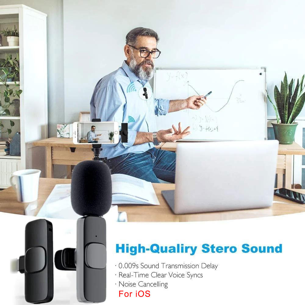 2-in-1 Wireless Lavalier Microphone for Live Streaming, YouTube, TikTok, Facebook, Interviews, Teachers, High-Quality Stereo Sound with Noise Cancellation Function