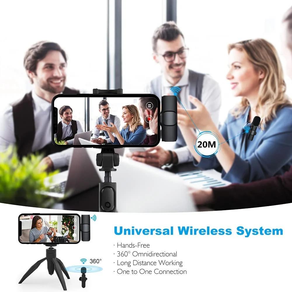 2-in-1 Wireless Lavalier Microphone for Live Streaming, YouTube, TikTok, Facebook, Interviews, Teachers, High-Quality Stereo Sound with Noise Cancellation Function
