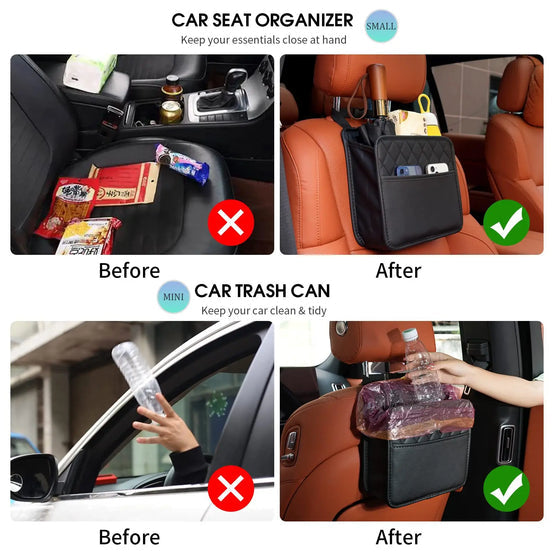 Car Seat Hanging Organizer Multifunctional Waterproof Storage Bag Black Pack of 2