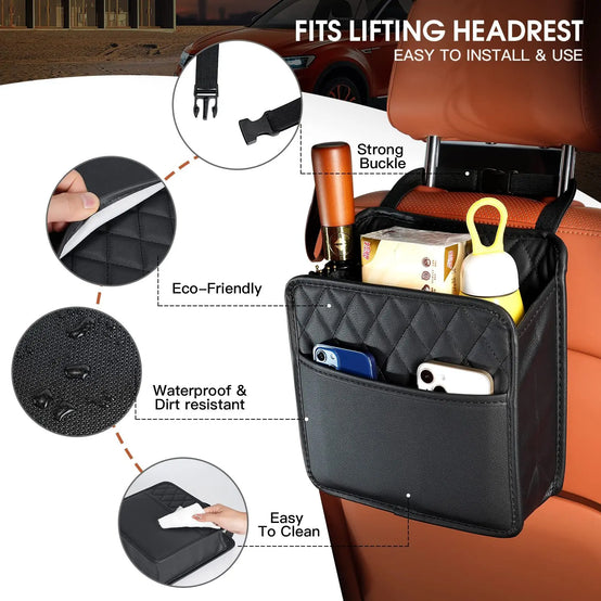 Car Seat Hanging Organizer Multifunctional Waterproof Storage Bag Black Pack of 2