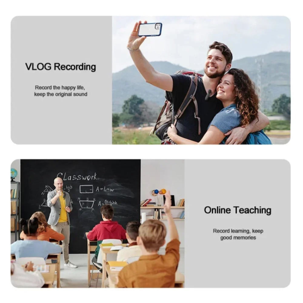 2-in-1 Wireless Lavalier Microphone for Live Streaming, YouTube, TikTok, Facebook, Interviews, Teachers, High-Quality Stereo Sound with Noise Cancellation Function