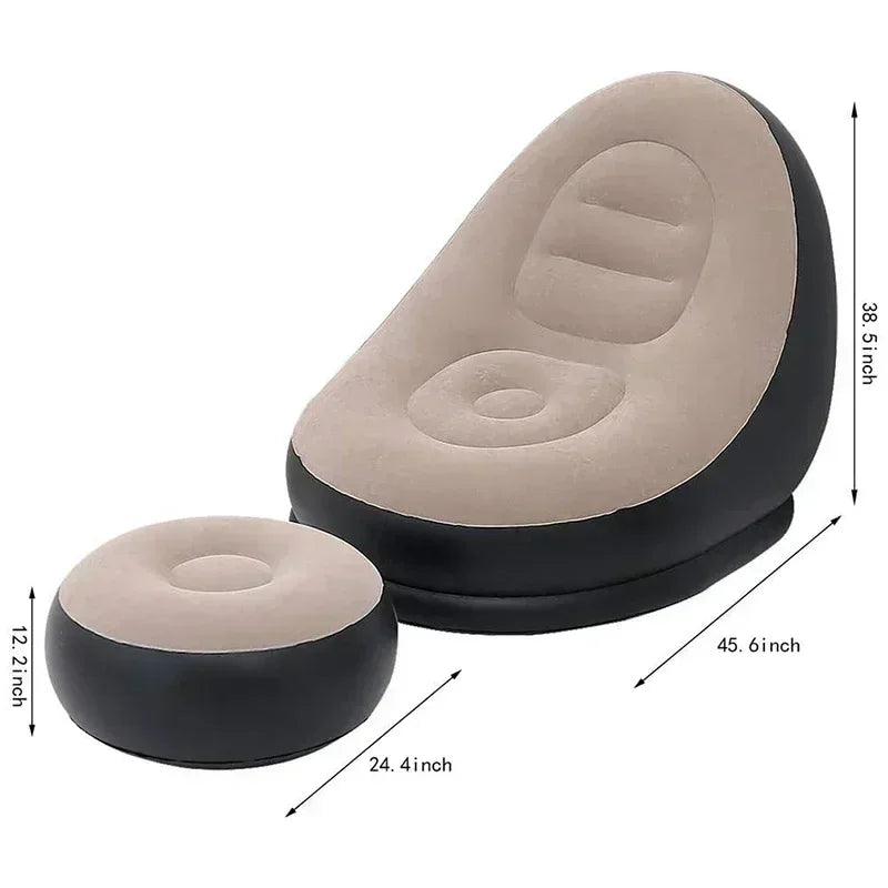 Inflatable Sofa + Ottoman Ergonomic Design for Indoor & Outdoor Bedroom Living Room Terrace Garden Camping and Beach with Free Pump