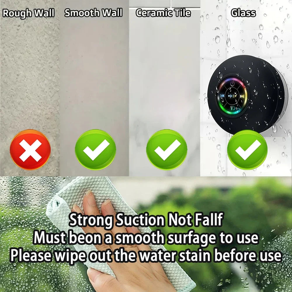 Mini Wireless Bluetooth Speaker with LED Lights, IPX4 Waterproof, Built-in Strong Suction Cup for Bathroom, Beach, Pool, Outdoor Activities, PC, Tablet, Mobile Phone