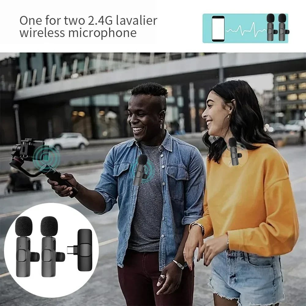 2-in-1 Wireless Lavalier Microphone for Live Streaming, YouTube, TikTok, Facebook, Interviews, Teachers, High-Quality Stereo Sound with Noise Cancellation Function