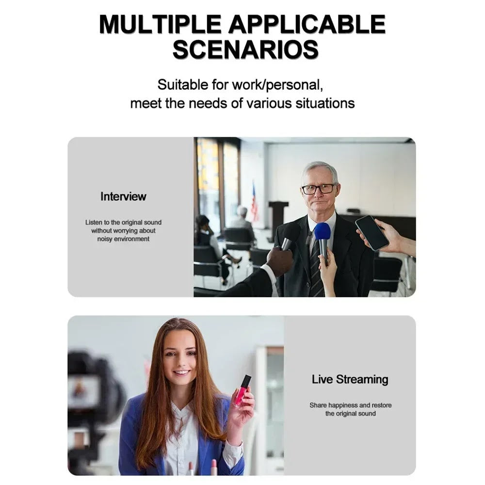 2-in-1 Wireless Lavalier Microphone for Live Streaming, YouTube, TikTok, Facebook, Interviews, Teachers, High-Quality Stereo Sound with Noise Cancellation Function