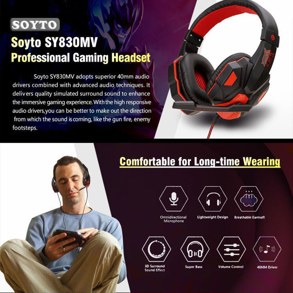 Auriculares HD-Hi-Fi para jugadores diseño ergonómico y plegable casco con micrófono para PS4, Xbox One Switch