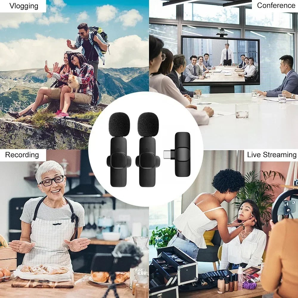2-in-1 Wireless Lavalier Microphone for Live Streaming, YouTube, TikTok, Facebook, Interviews, Teachers, High-Quality Stereo Sound with Noise Cancellation Function