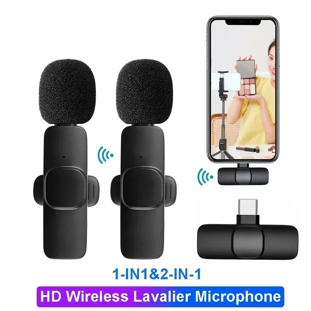 2-in-1 Wireless Lavalier Microphone for Live Streaming, YouTube, TikTok, Facebook, Interviews, Teachers, High-Quality Stereo Sound with Noise Cancellation Function