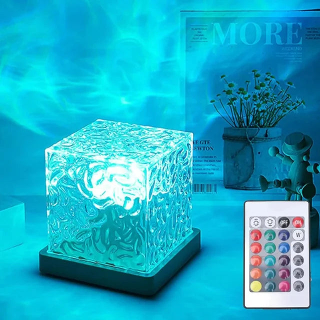 Rotating RGB LED Lamp Dynamic Water Wave Projector for Home Bar Restaurant Gift 16 Different Colors with Remote Control