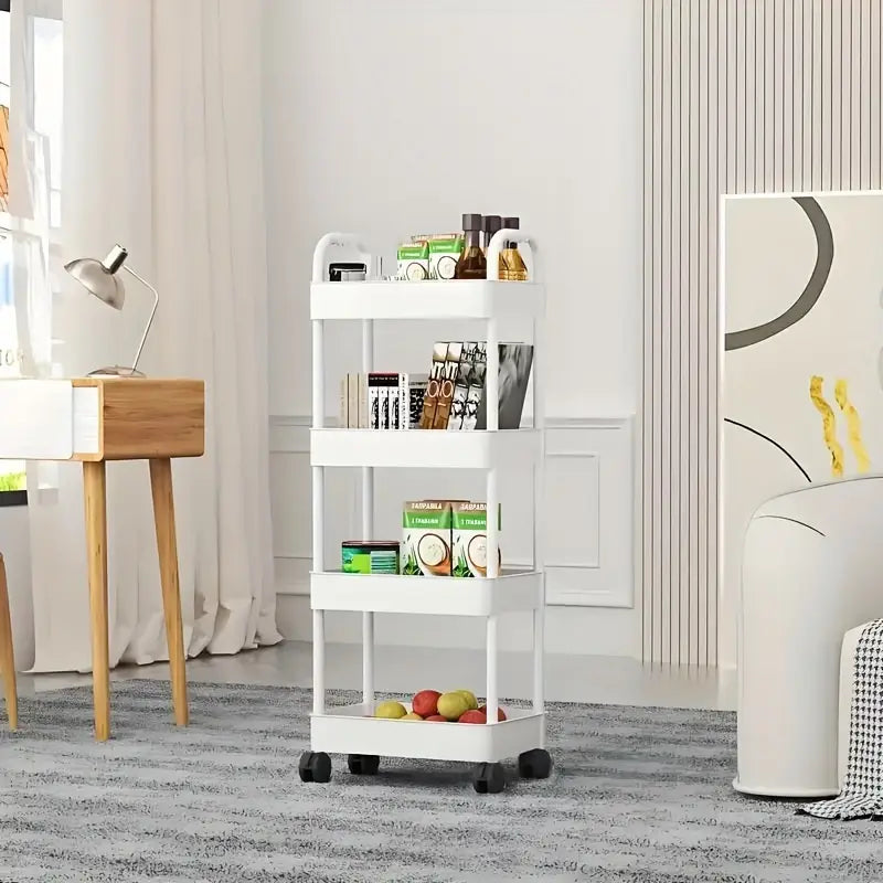 4-Tier Rolling Storage Cart, 36x24x92cm, Multi-Purpose, Plastic Material, 2-Pack Offer
