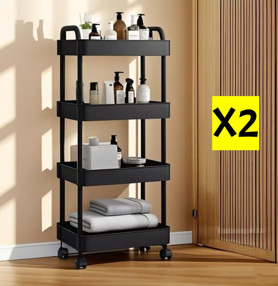 4-Tier Rolling Storage Cart, 36x24x92cm, Multi-Purpose, Plastic Material, 2-Pack Offer