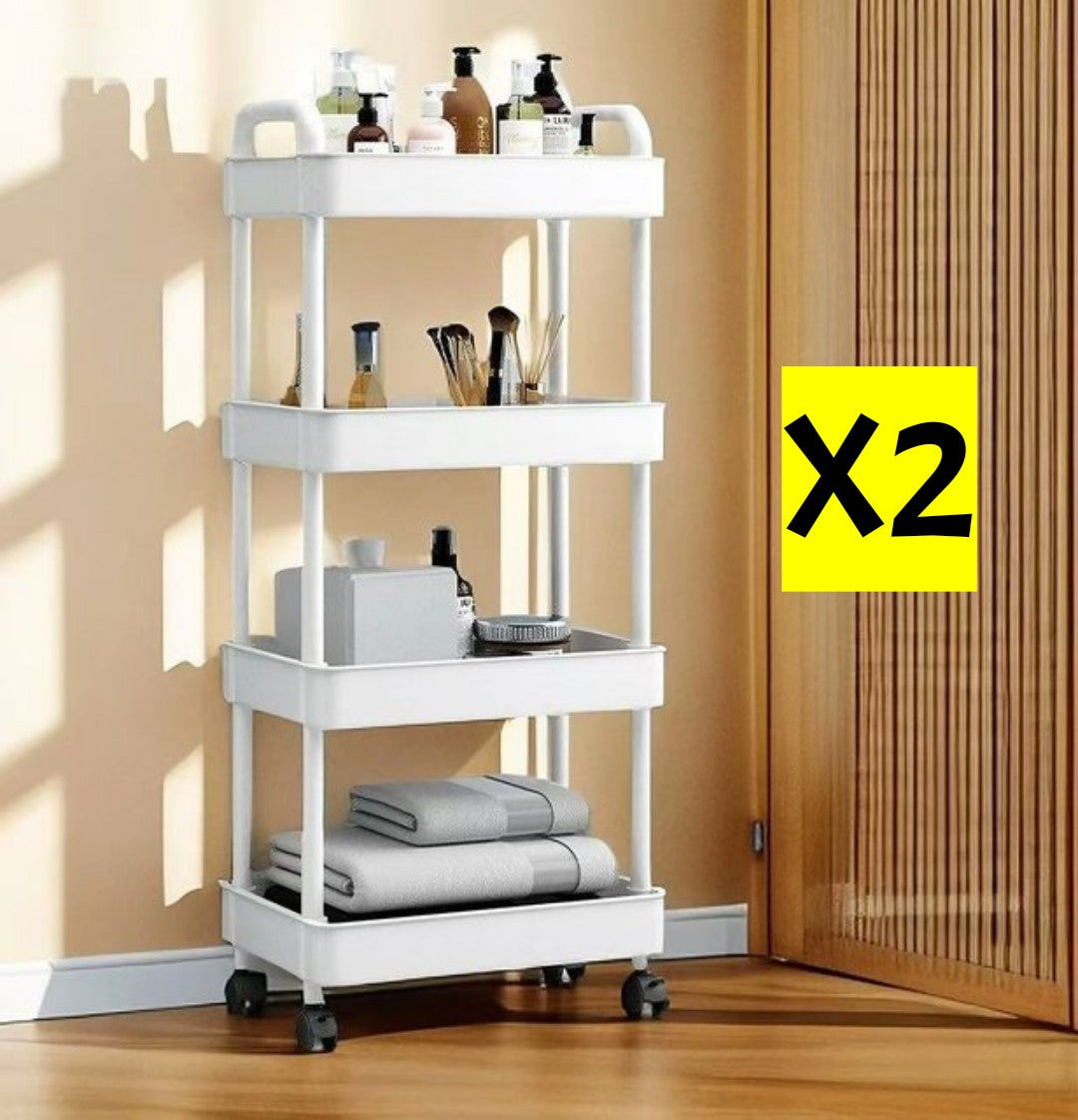 4-Tier Rolling Storage Cart, 36x24x92cm, Multi-Purpose, Plastic Material, 2-Pack Offer