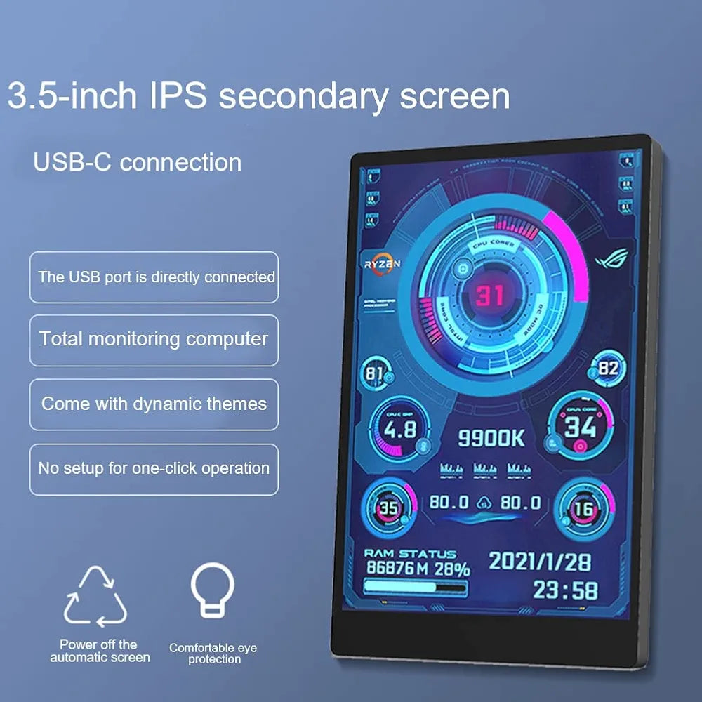 3.5 inch Type C IPS Secondary Display 320x480 USB LCD Monitor for CPU GPU RAM HDD AIDA64 Windows 10 11 (