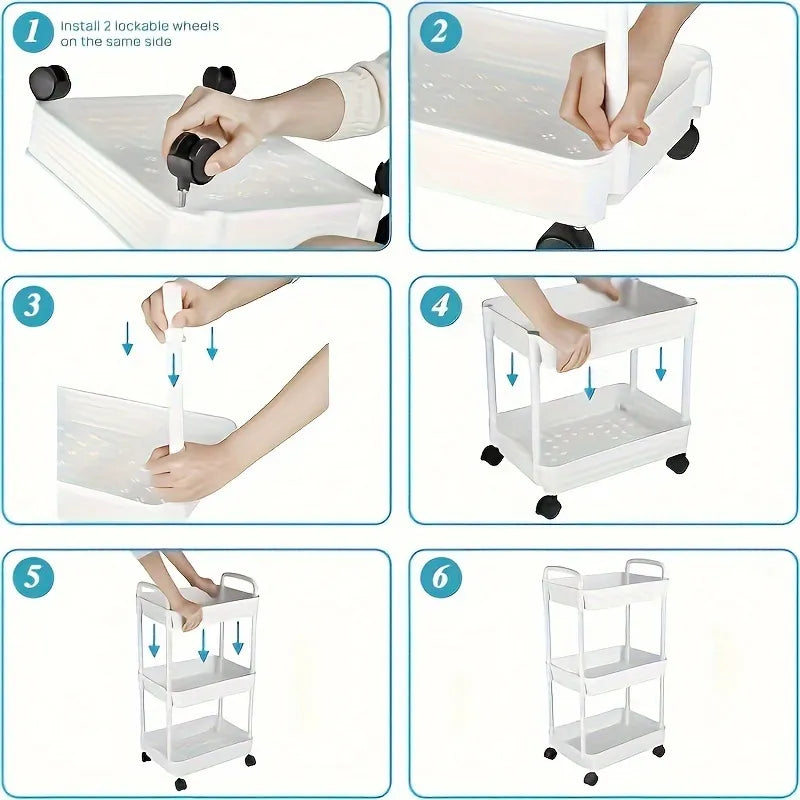 4-Tier Rolling Storage Cart, 36x24x92cm, Multi-Purpose, Plastic Material, 2-Pack Offer