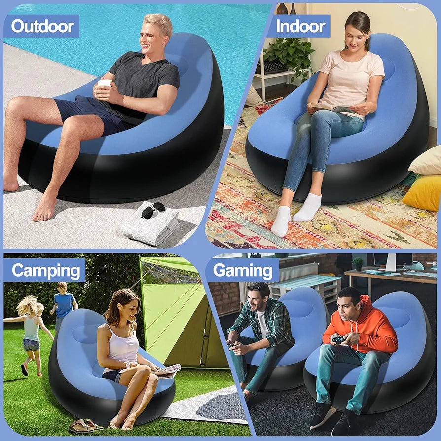 Inflatable Sofa + Ottoman Ergonomic Design for Indoor & Outdoor Bedroom Living Room Terrace Garden Camping and Beach with Free Pump
