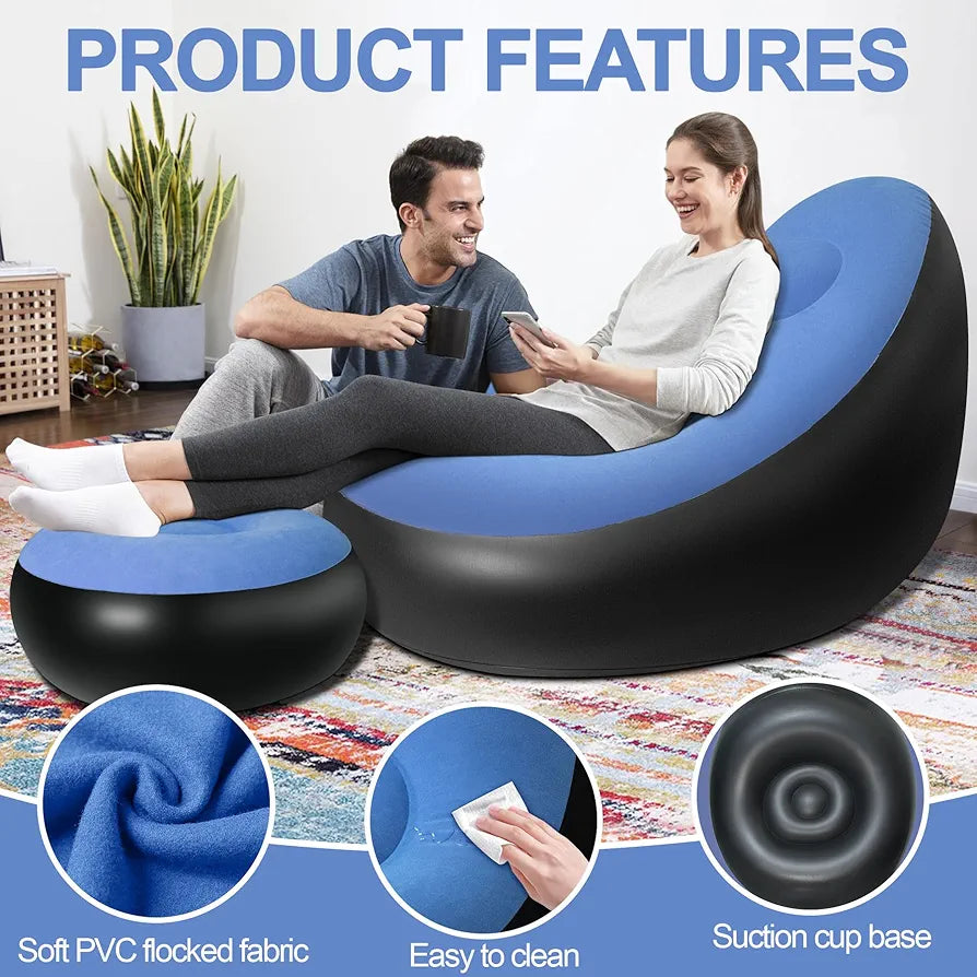 Inflatable Sofa + Ottoman Ergonomic Design for Indoor & Outdoor Bedroom Living Room Terrace Garden Camping and Beach with Free Pump