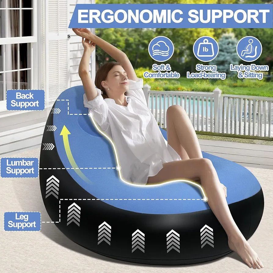 Inflatable Sofa + Ottoman Ergonomic Design for Indoor & Outdoor Bedroom Living Room Terrace Garden Camping and Beach with Free Pump