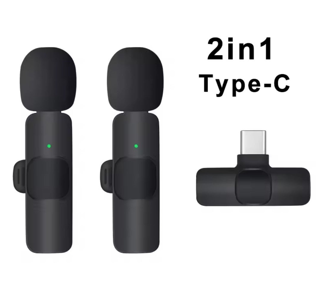 2-in-1 Wireless Lavalier Microphone for Live Streaming, YouTube, TikTok, Facebook, Interviews, Teachers, High-Quality Stereo Sound with Noise Cancellation Function