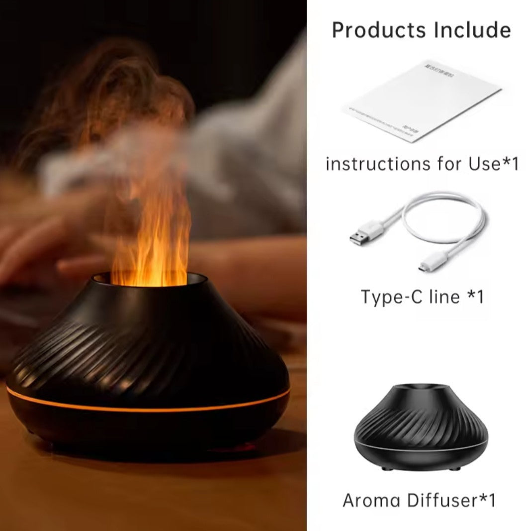 Volcano humidifier ultrasonic diffuser LED lamp with realistic flame effect 6 adjustable colors