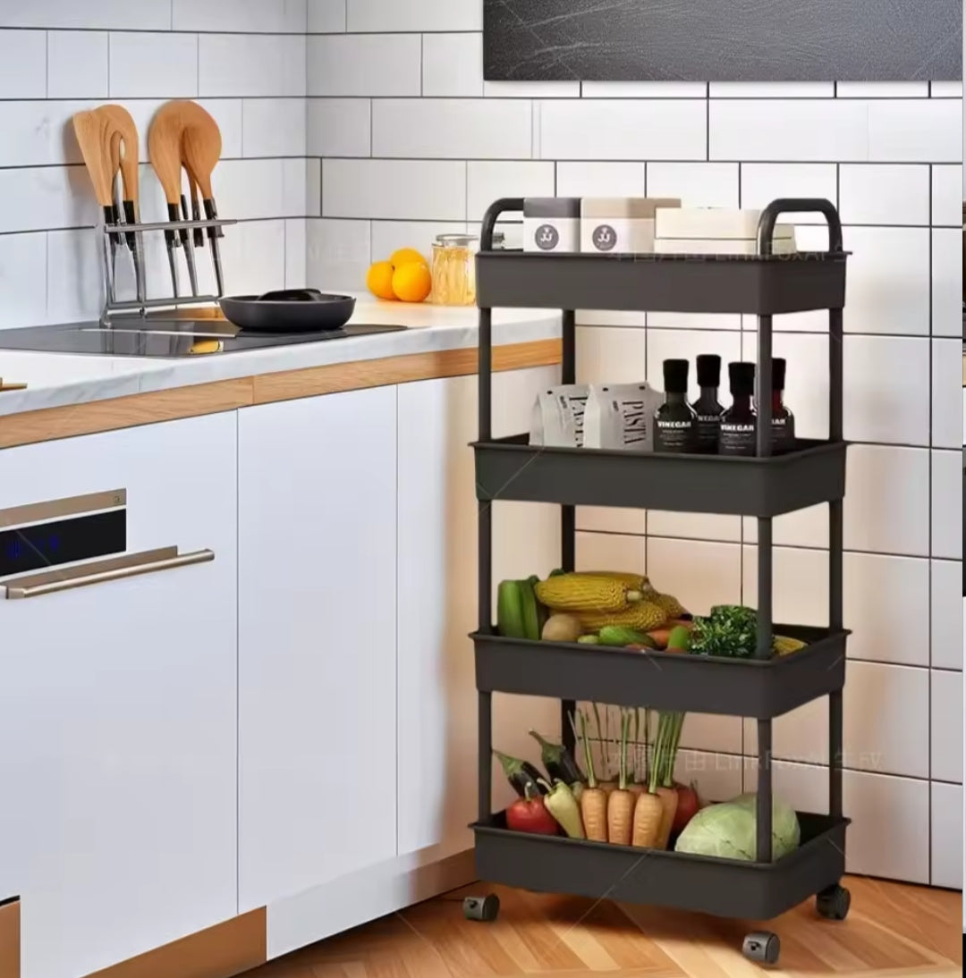 4-Tier Rolling Storage Cart, 36x24x92cm, Multi-Purpose, Plastic Material, 2-Pack Offer
