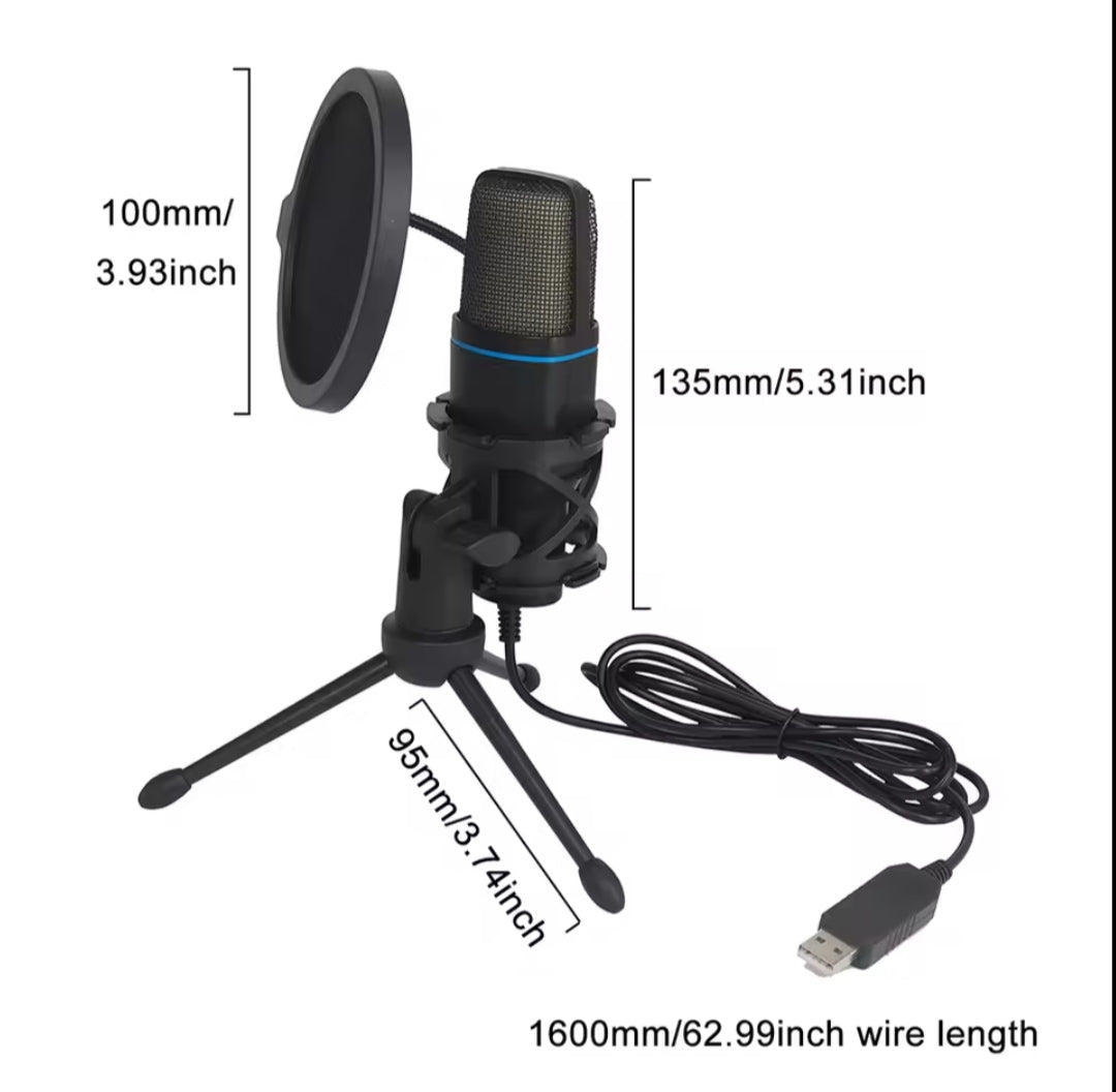 USB Condenser Microphone with RGB Lighting for Wired Gaming, Recording Studio, Podcasting, Streaming, Laptop, Desktop PC