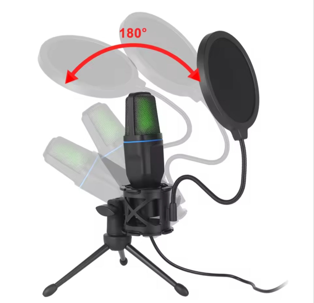 USB Condenser Microphone with RGB Lighting for Wired Gaming, Recording Studio, Podcasting, Streaming, Laptop, Desktop PC