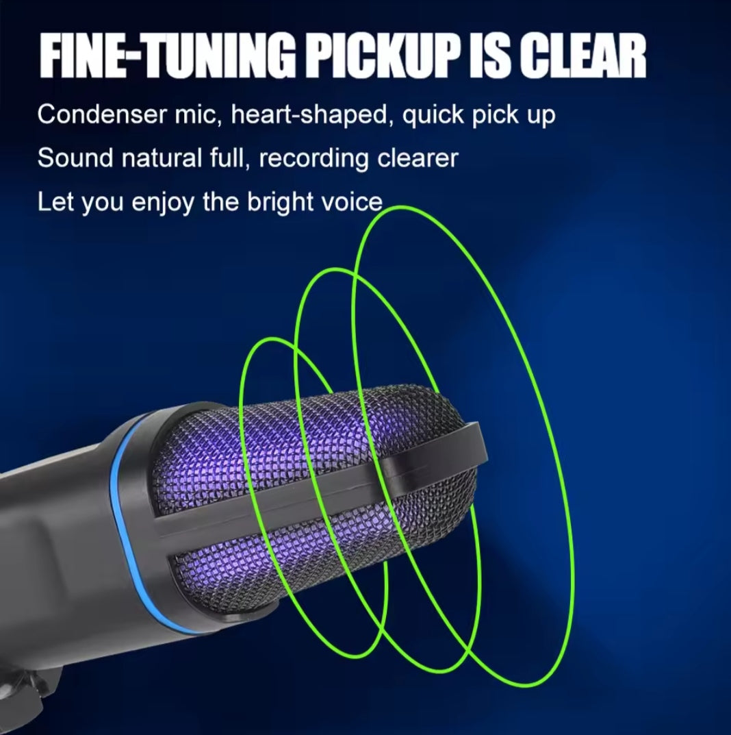 USB Condenser Microphone with RGB Lighting for Wired Gaming, Recording Studio, Podcasting, Streaming, Laptop, Desktop PC
