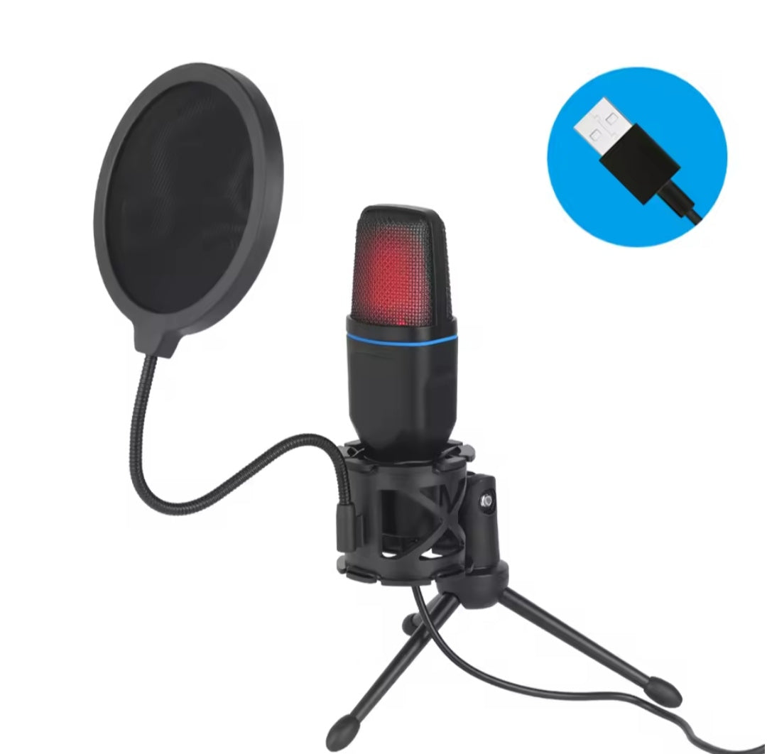 USB Condenser Microphone with RGB Lighting for Wired Gaming, Recording Studio, Podcasting, Streaming, Laptop, Desktop PC