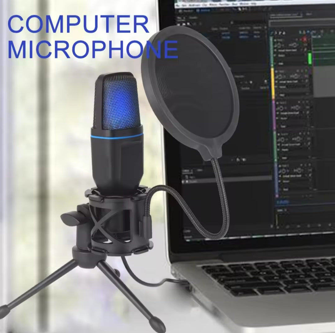 USB Condenser Microphone with RGB Lighting for Wired Gaming, Recording Studio, Podcasting, Streaming, Laptop, Desktop PC