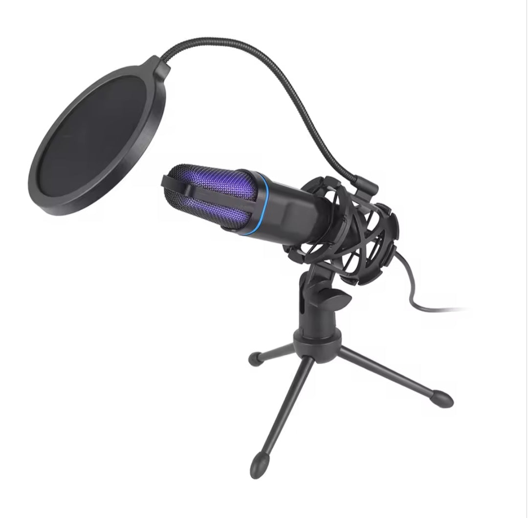 USB Condenser Microphone with RGB Lighting for Wired Gaming, Recording Studio, Podcasting, Streaming, Laptop, Desktop PC