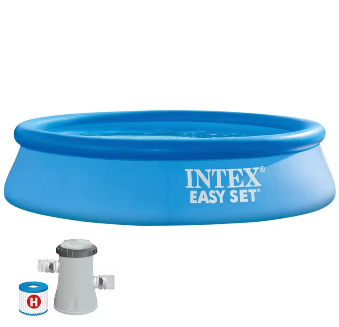 INTEX Easy Set round inflatable pool up to 4 meters in diameter with included filter, durable and easy to assemble
