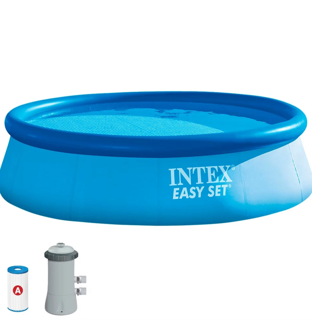 INTEX Easy Set round inflatable pool up to 4 meters in diameter with included filter, durable and easy to assemble