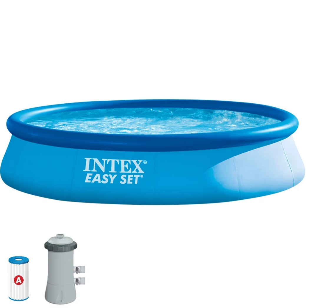 INTEX Easy Set round inflatable pool up to 4 meters in diameter with included filter, durable and easy to assemble