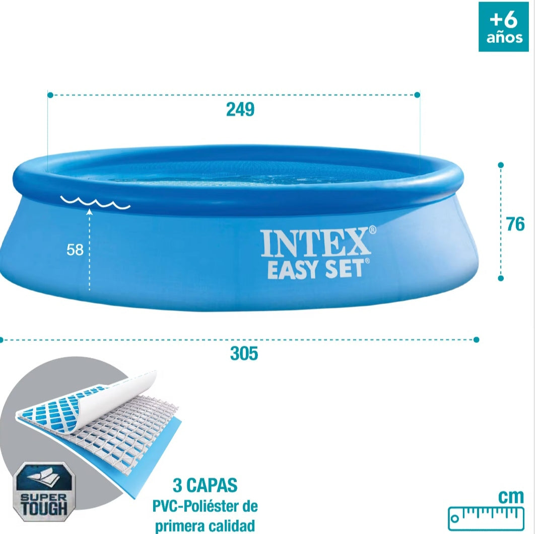 INTEX Easy Set round inflatable pool up to 4 meters in diameter with included filter, durable and easy to assemble