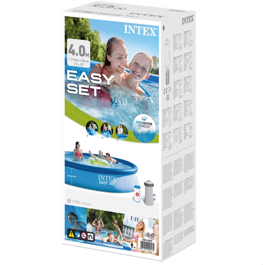 INTEX Easy Set round inflatable pool up to 4 meters in diameter with included filter, durable and easy to assemble