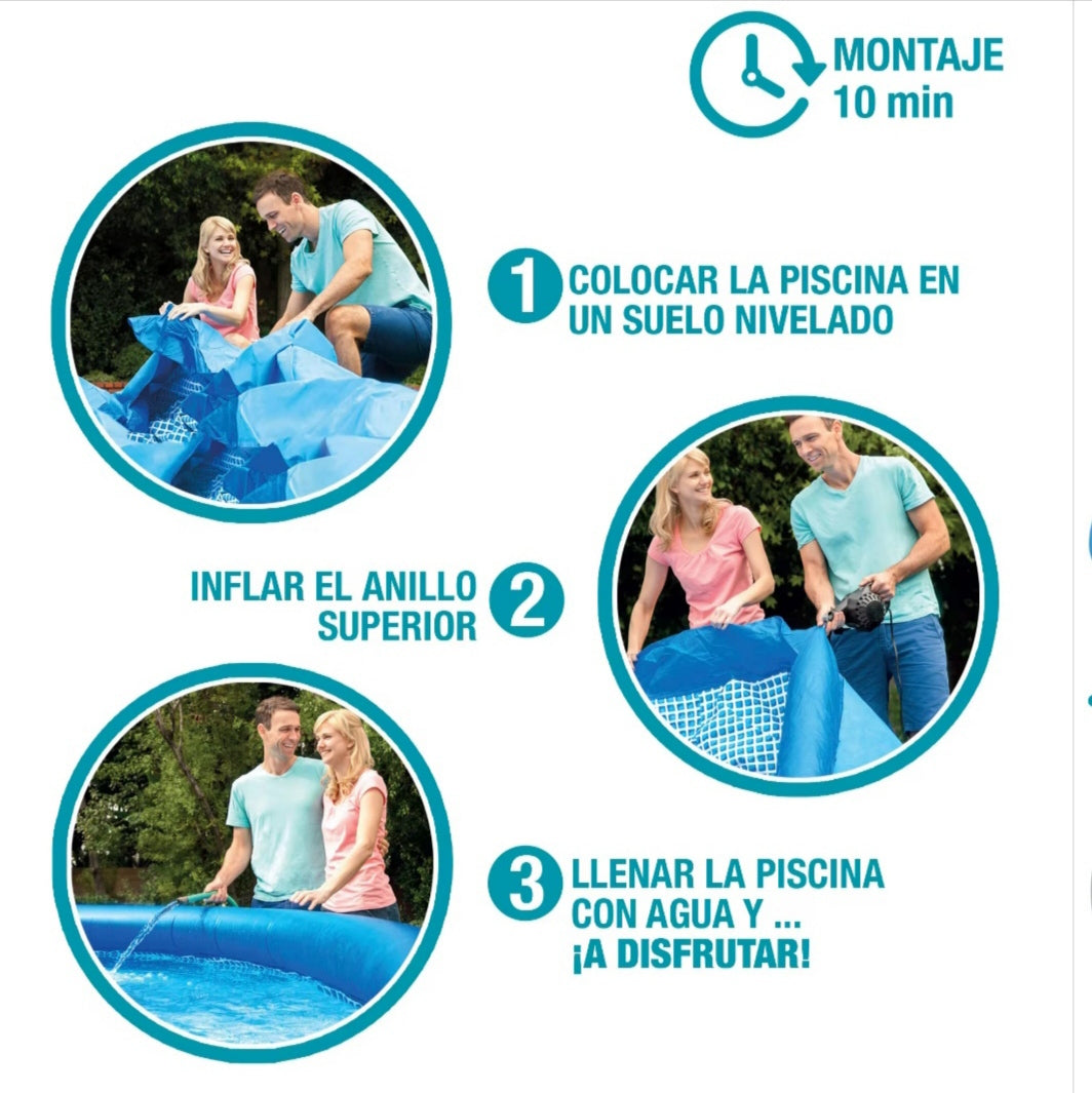 INTEX Easy Set round inflatable pool up to 4 meters in diameter with included filter, durable and easy to assemble