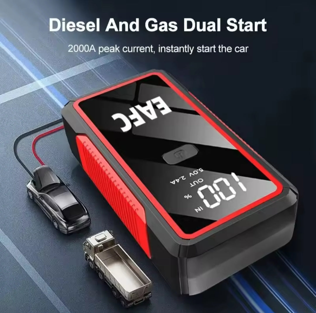 Dispositivo de arranque de emergencia batería coche 2000A 12V con Powerbank y linterna color Rojo/negro