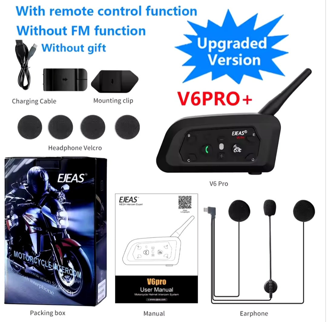 Intercomunicador EJEAS V6 PRO+ para casco de motocicleta bluetooth 5.1 Walkie Talkie 6 conductores Distancia 800 metros Impermeable IP67