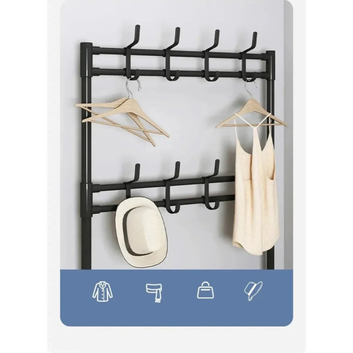 Multifunctional 5-tier coat and shoe rack, 169 x 60 x 25 cm, black