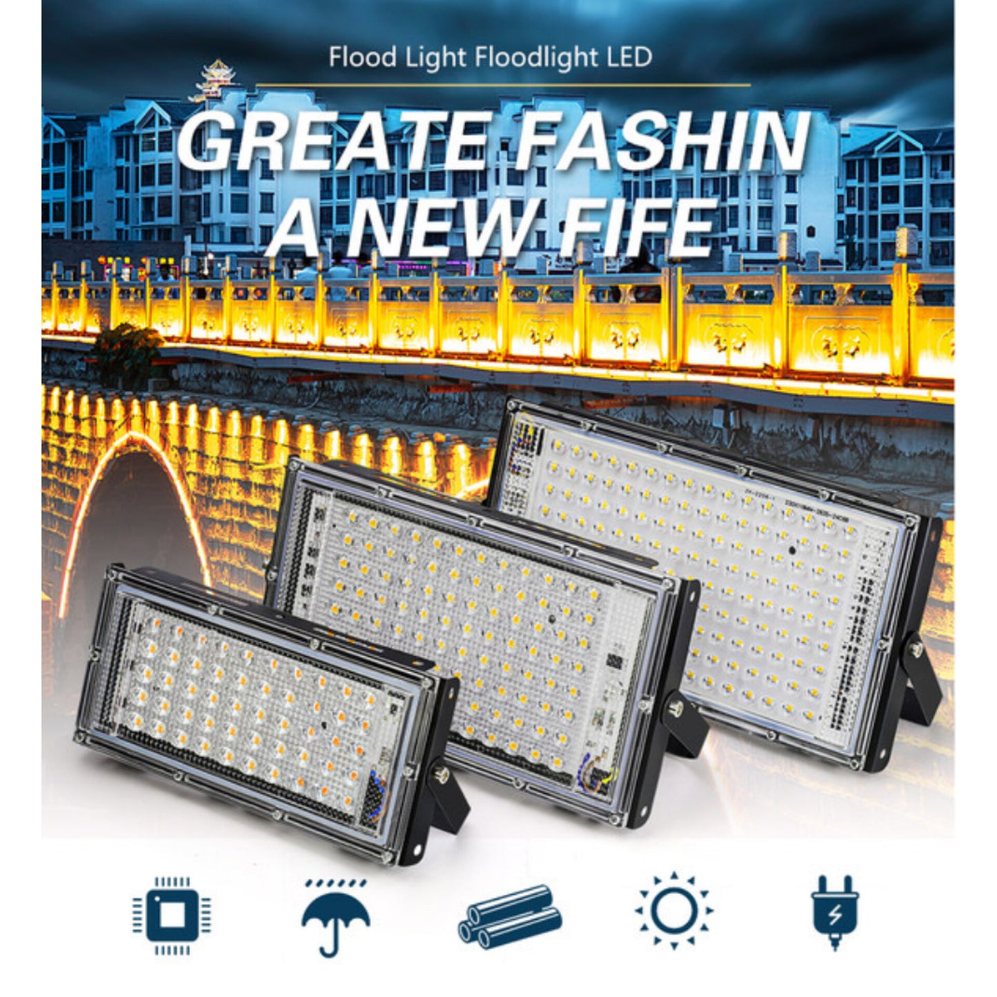 Led Outdoor Reflector Spotlight 150W Waterproof IP65 AC 220V Cold Light Offer Pack of 2 Units, 220V