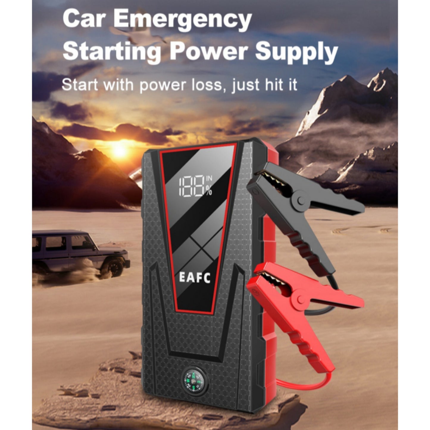 Dispositivo de arranque de emergencia batería coche 2000A 12V con Powerbank y linterna color Rojo/negro