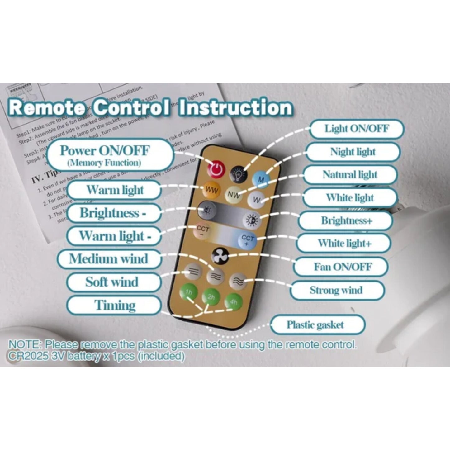 2 en 1 ventilador-lámpara led de 40W con control remoto 52cm diámetro color blanco