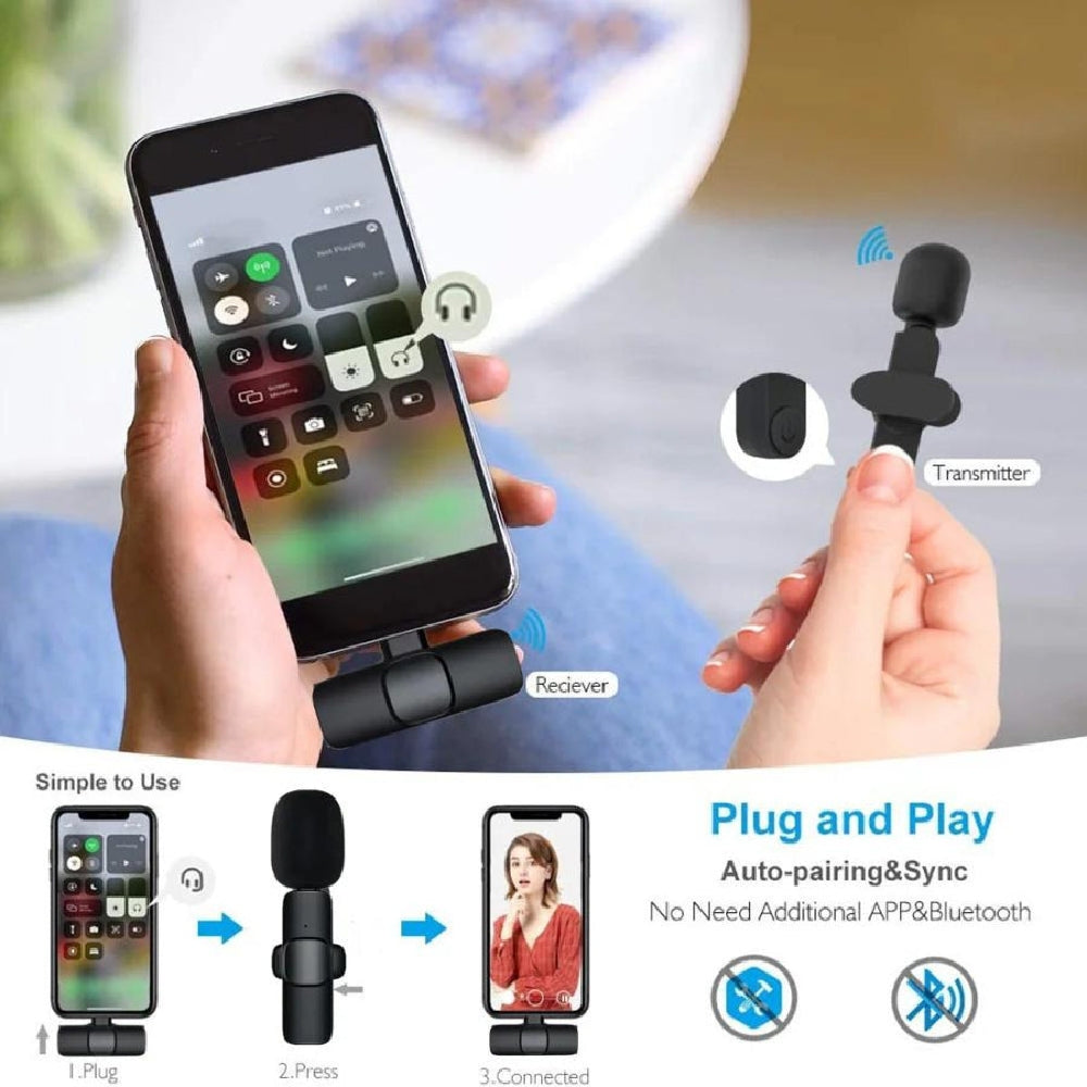 2-in-1 Wireless Lavalier Microphone for Live Streaming, YouTube, TikTok, Facebook, Interviews, Teachers, High-Quality Stereo Sound with Noise Cancellation Function