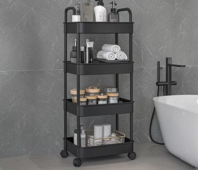4-Tier Rolling Storage Cart, 36x24x92cm, Multi-Purpose, Plastic Material, 2-Pack Offer