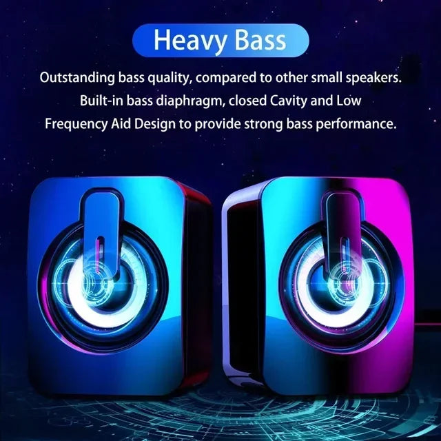 Mini Bluetooth Speakers with RGB LED Lights, Microphone Support, HiFi Stereo Sound, USB Connection for PC, Desktop, Office, Laptop