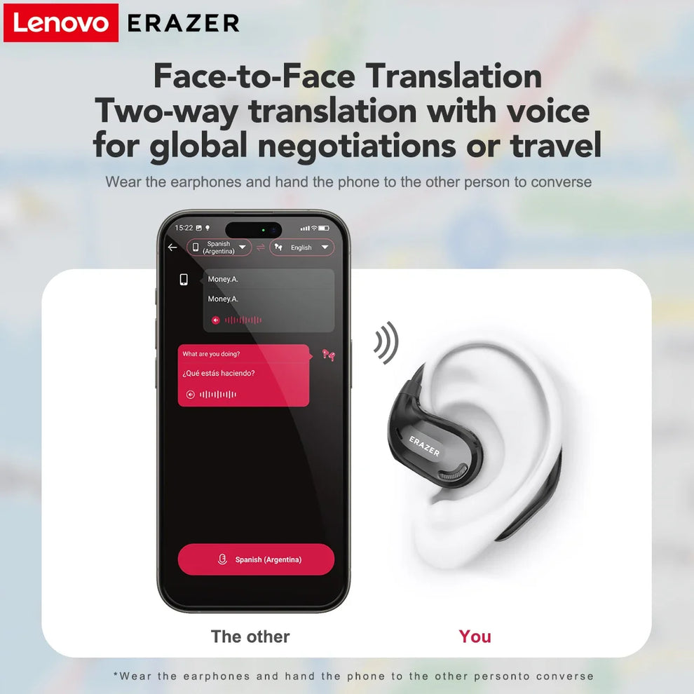 ERAZER XT66PRO Wireless Bluetooth Earphones with DIY App Translator Built-in AI Translation into 135 Languages Long Battery Life IPX5 Waterproof